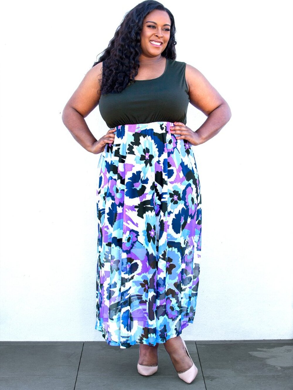 Plus Size Mesh Overlay Maxi Dress